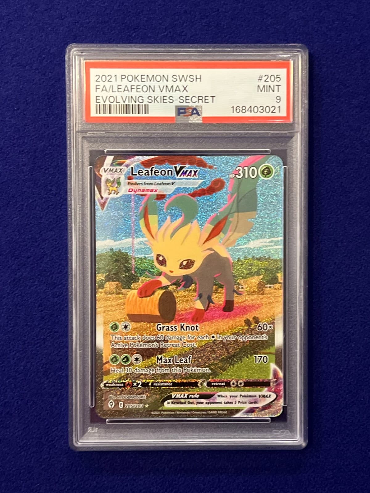 PSA 9 Leafeon Vmax #205 Evolving Skies 2021 Pokemon MINT