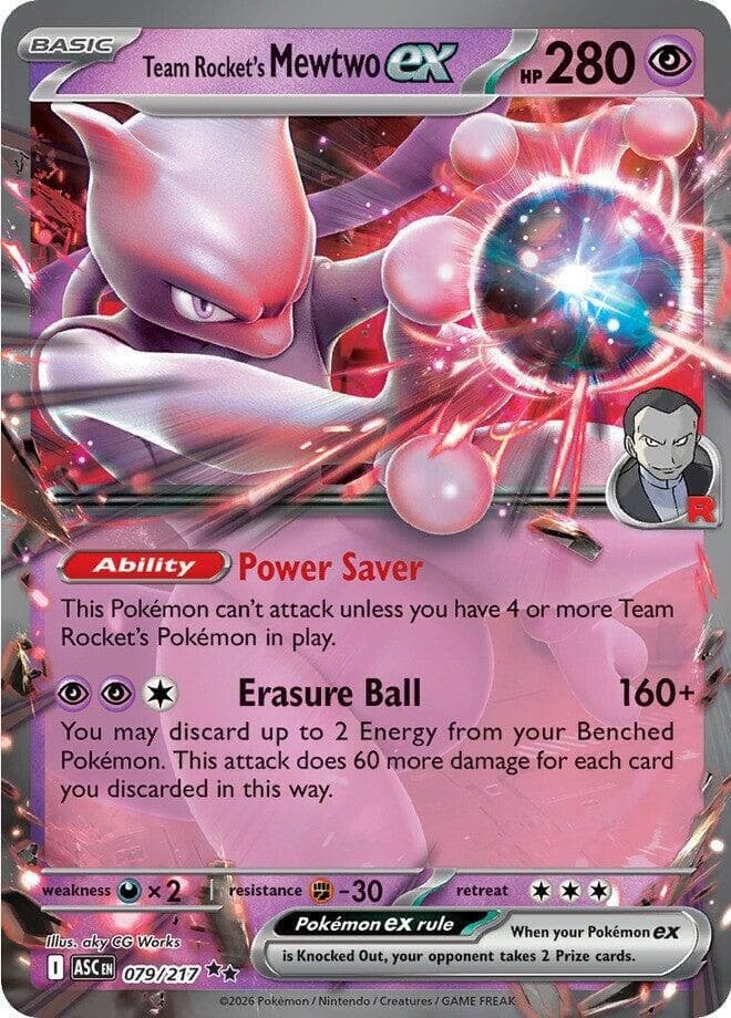TEAM ROCKET'S MEWTWO EX 079/217 ASCENDED HEROES POKEMON (DOUBLE RARE, NM)