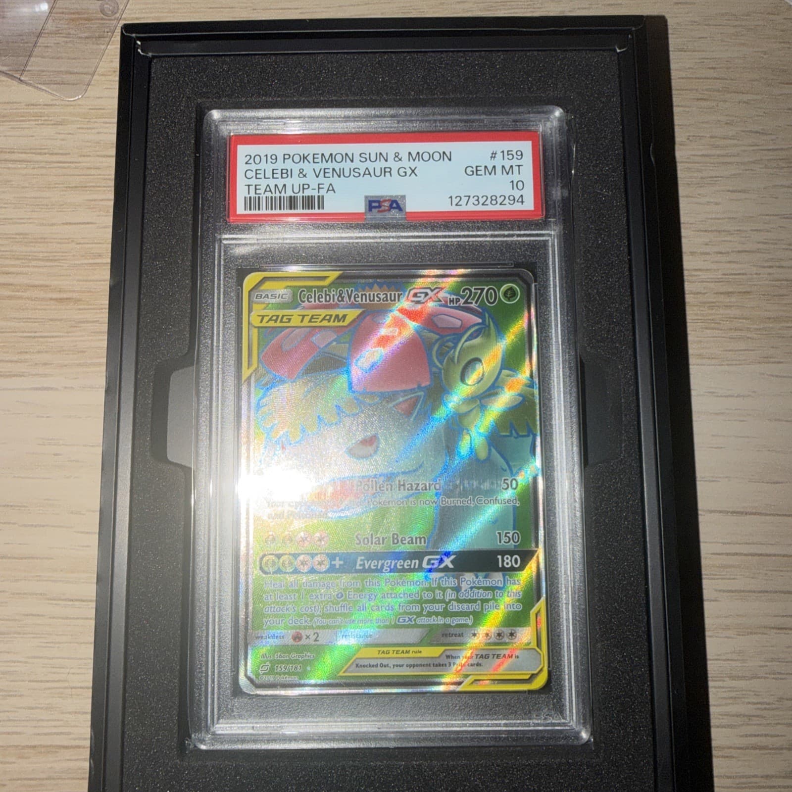 The Pokemon Company Celebi & Venusaur GX 159/181 Team Up Full Art Holo PSA 10