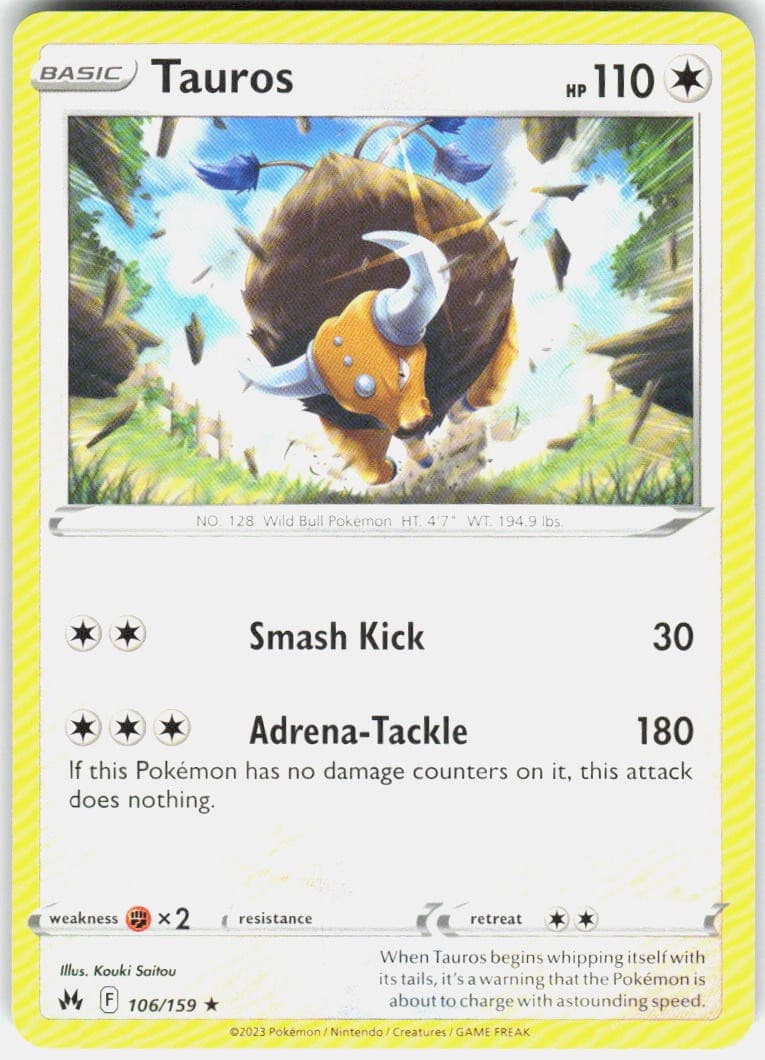 Tauros Rare 106/159 Crown Zenith Pokemon Near Mint