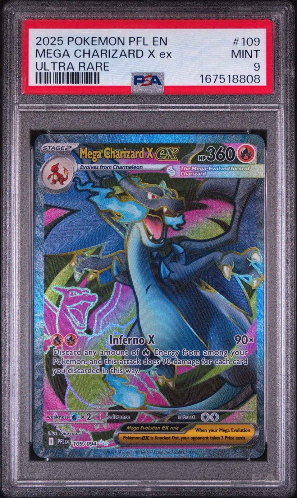 Pokémon Mega Charizard X ex 109/094 PSA 9 English Phantasmal Flames
