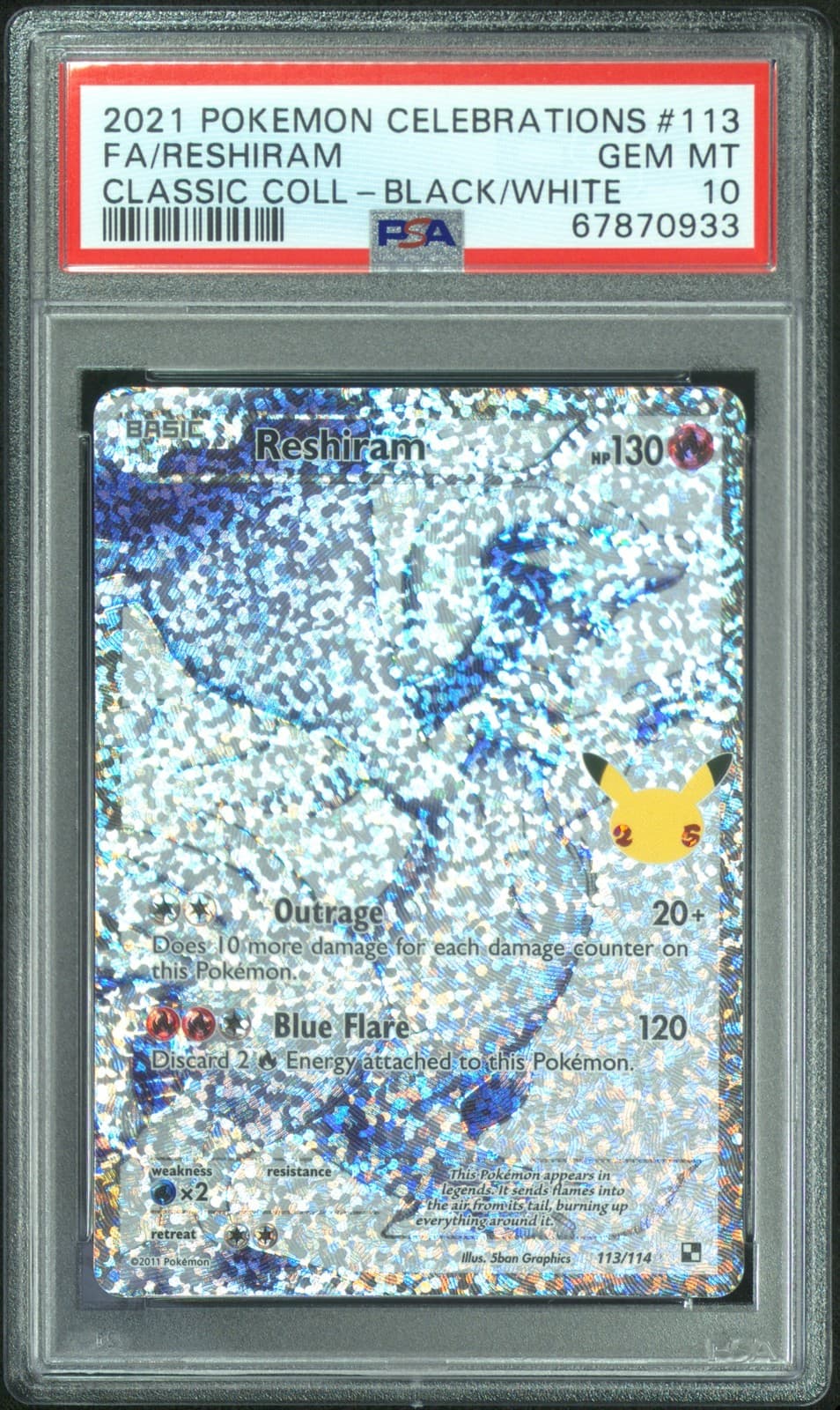2021 POKEMON CELEBRATIONS CLASSIC COLLECTION FA/RESHIRAM #113 PSA 10