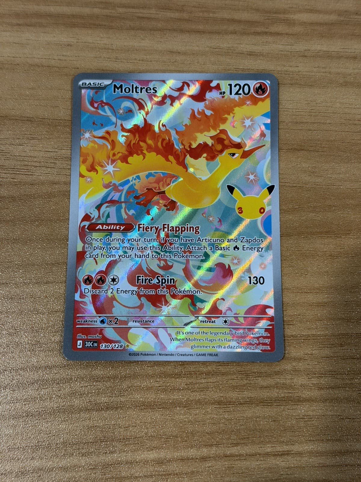 Moltres 130/128 ME: 30th Celebration Illustration Rare Pokemon TCG English