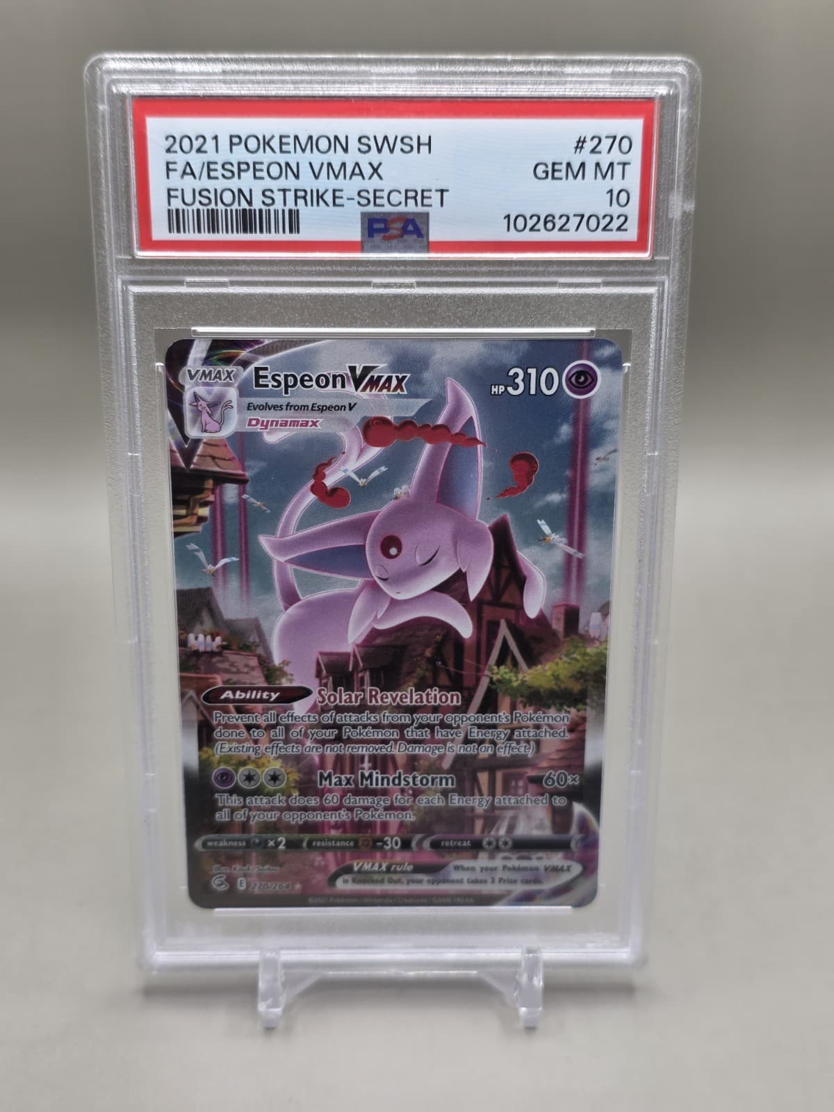 Espeon VMAX 270/264 Fusion Strike Alternate Art Secret PSA 9 - Scratched Slab