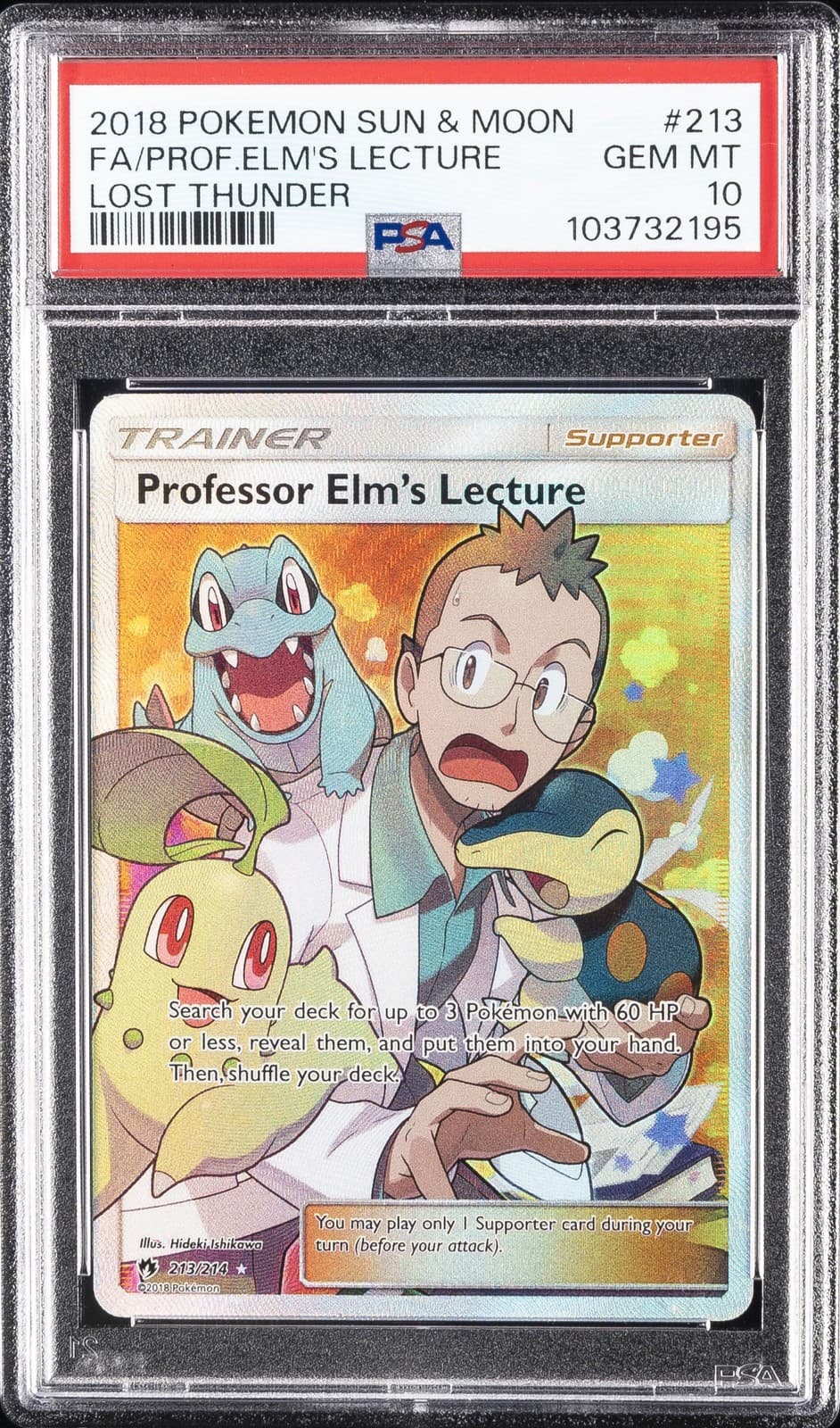 PSA 10 Professor Elm's Lecture Full Art 213/214 Sun Moon Lost Thunder Pokemon