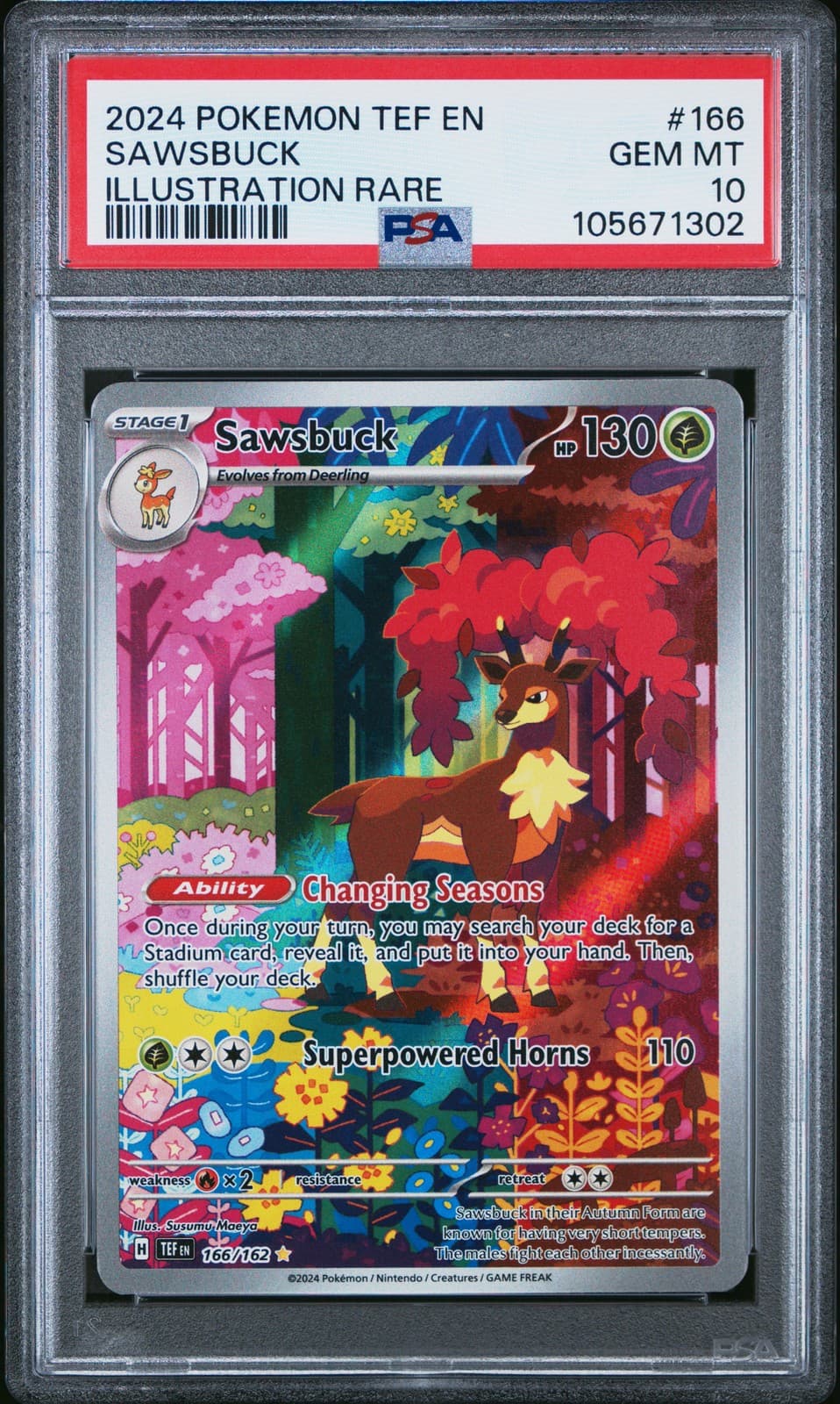 2024 POKEMON TEF EN-TEMPORAL FORCES ILLUSTRATION RARE #166 SAWSBUCK PSA 10