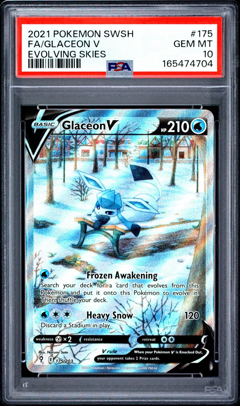 2021 Pokemon Sword & Shield Evolving Skies Glaceon V PSA 10 #175