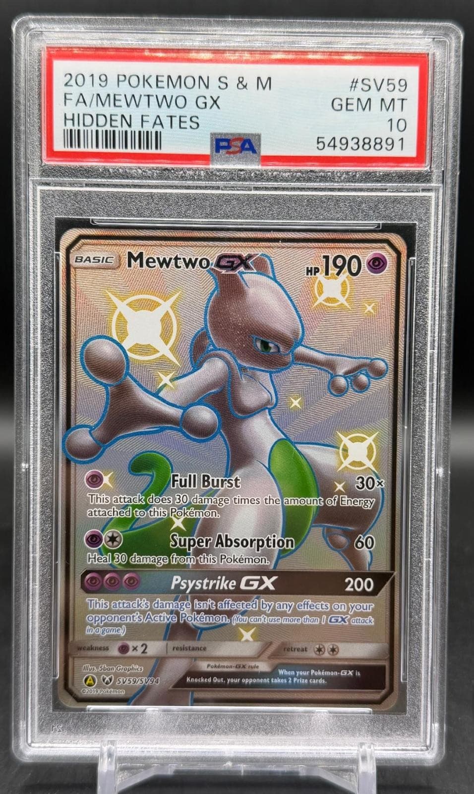 Mewtwo GX SV59/SV94 Shiny Vault Hidden Fates Pokemon English PSA 10