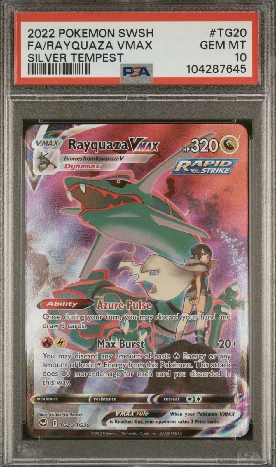 2022 POKEMON SWORD & SHIELD SILVER TEMPEST #TG20 FULL ART/RAYQUAZA VMAX PSA 10