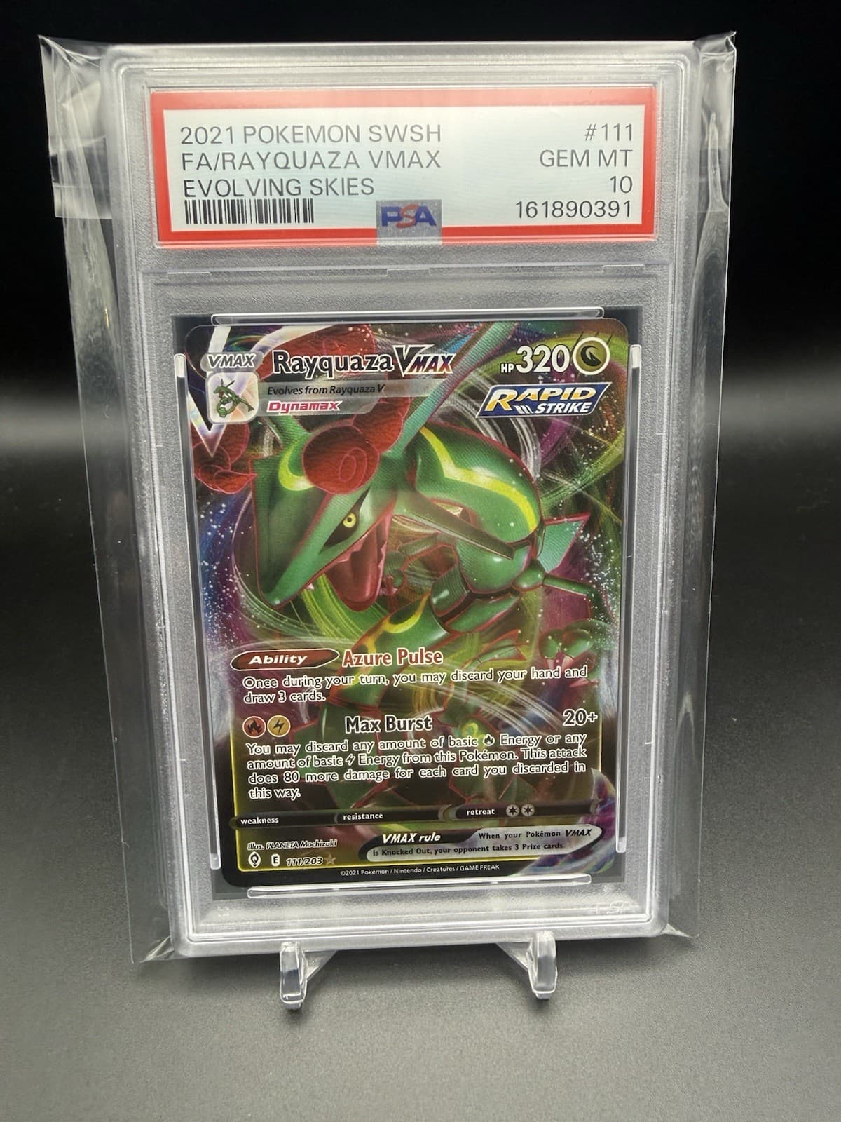 2021 POKEMON SWORD & SHIELD EVOLVING SKIES #111 FULL ART/RAYQUAZA VMAX PSA 10