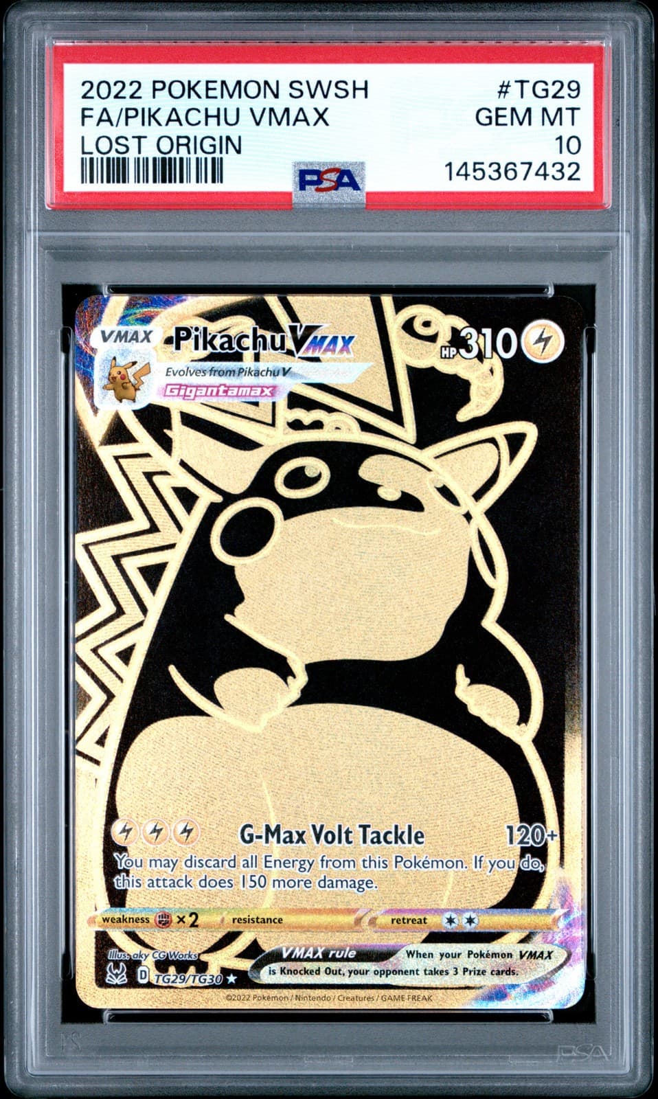 2022 POKEMON SWORD & SHIELD LOST ORIGIN #TG29 FULL ART/PIKACHU VMAX PSA 10