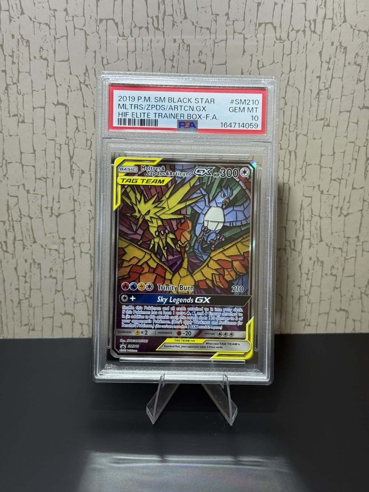 Pokémon TCG Moltres Zapdos Articuno GX SM210 Stained Glass Promos Holo PSA 10