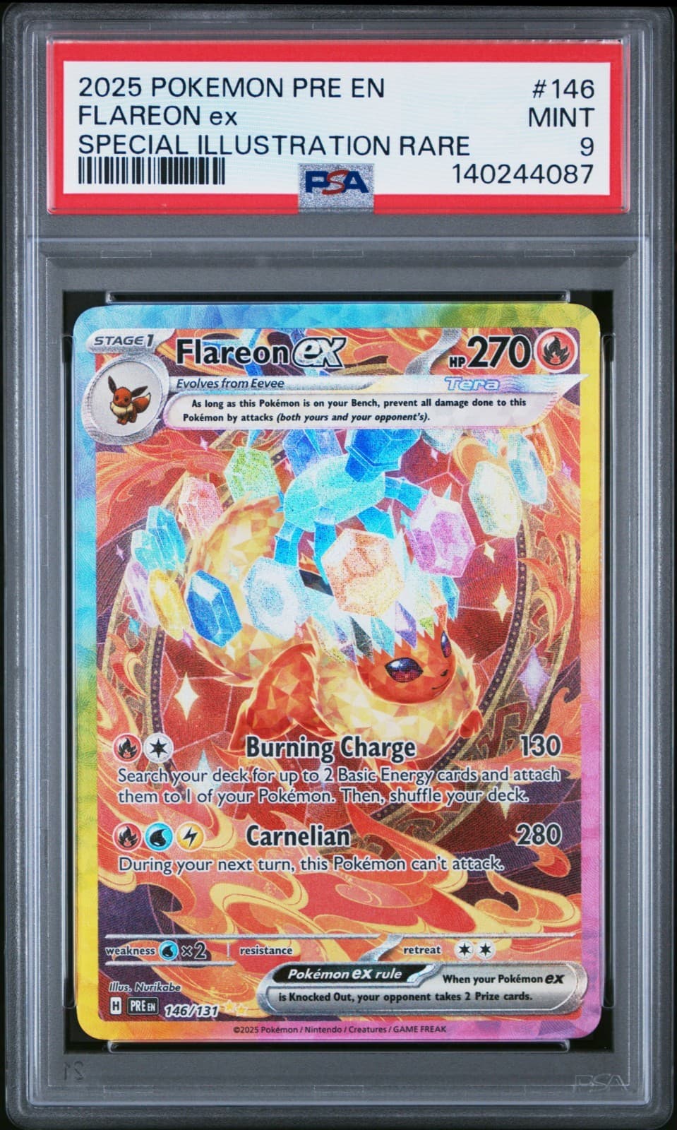 2025 POKEMON PRE EN-PRISMATIC EVOLUTIONS 146/131 SIR FLAREON EX HOLO PSA 9 MINT