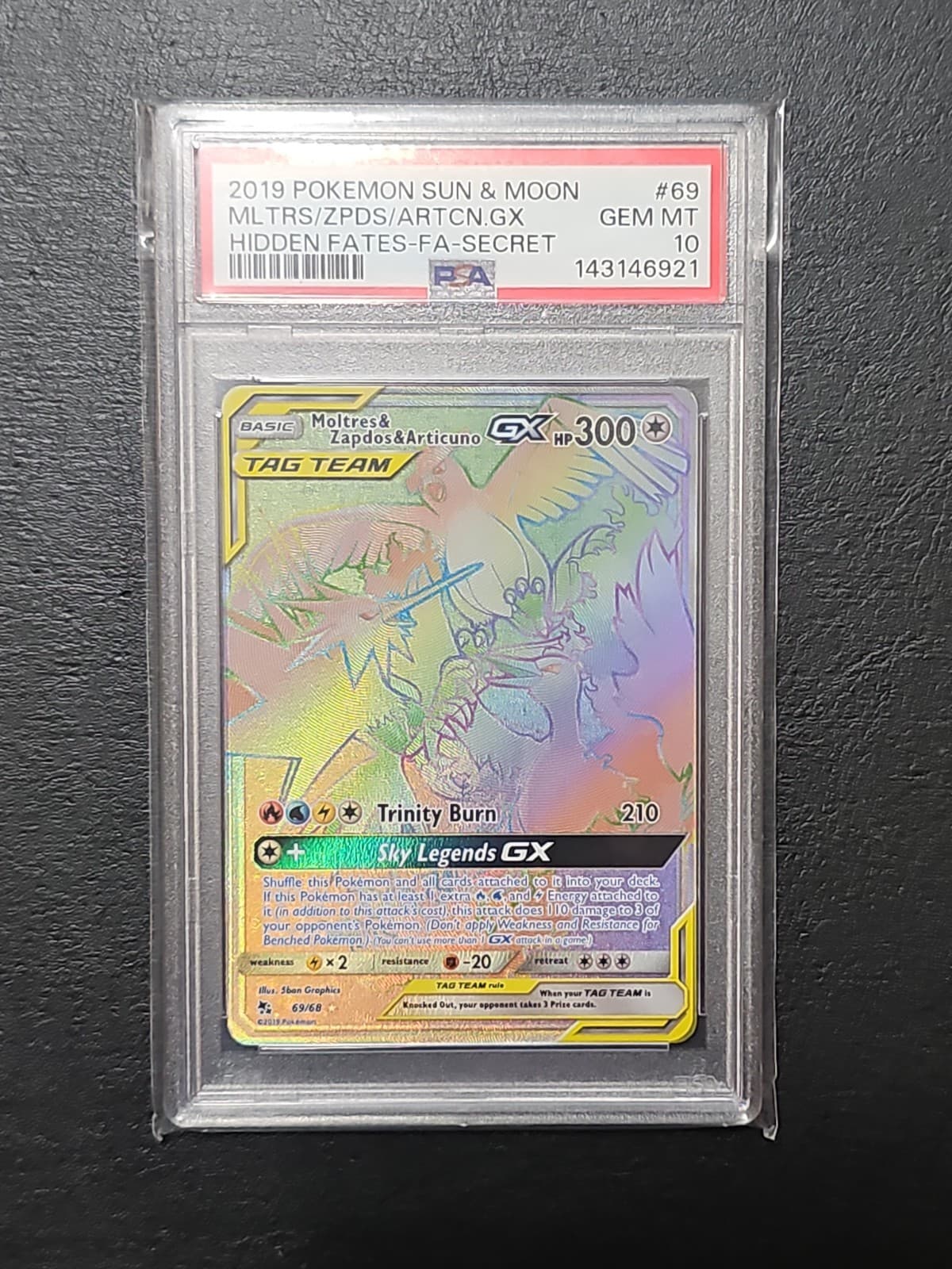 PSA 10 - Moltres & Zapdos & Articuno GX (Secret) 69/68 Hidden Fates Holo