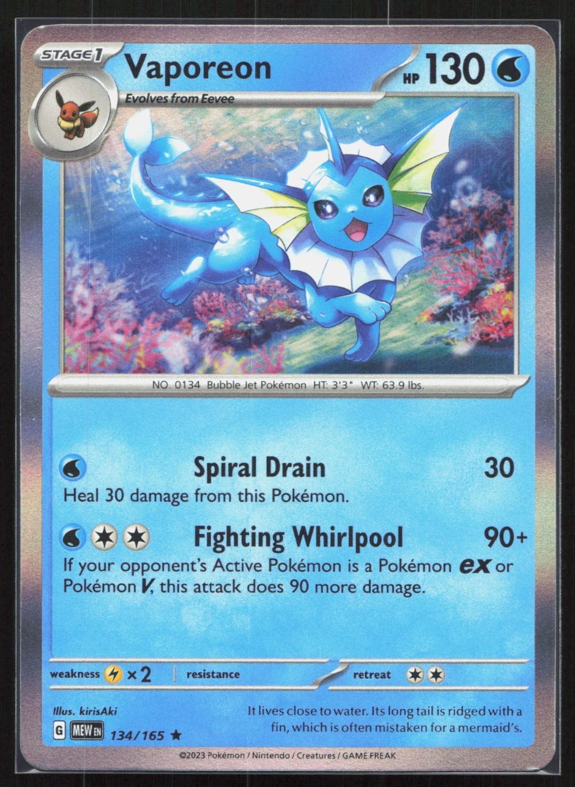 Vaporeon 134/165 2023 Rare 151 Pokemon Holo
