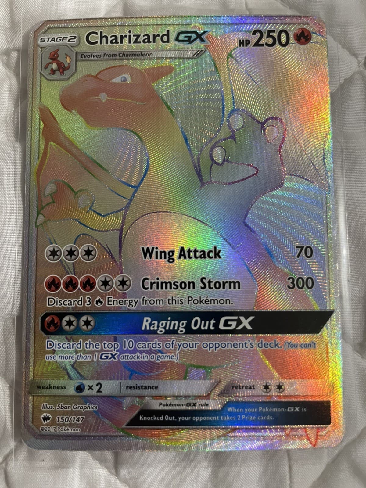 CHARIZARD GX Burning Shadows Rainbow Secret Rare Pokemon Card 150/147 Played MP