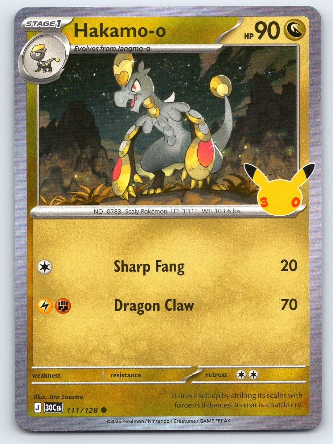 POKEMON HAKAMO-O 111/128 ME: 30TH CELEBRATION HOLO NEAR MINT