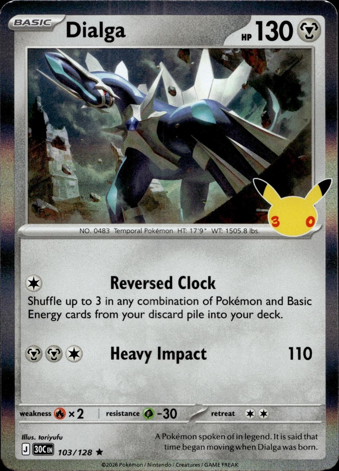 Dialga 103/128 Rare ME: 30th Celebration Pokemon Holo Near Mint