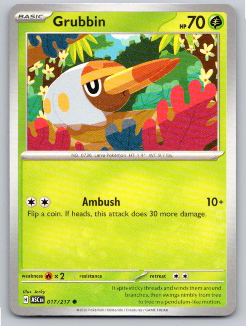 2026 POKEMON GRUBBIN ASCENDED HEROES 017/217 COMMON NM A6094 FREE S&H