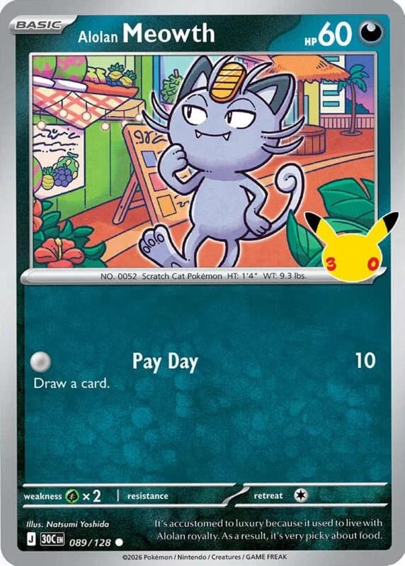 Pokemon TCG 30th Celebration Alolan Meowth Holo #89 / 128