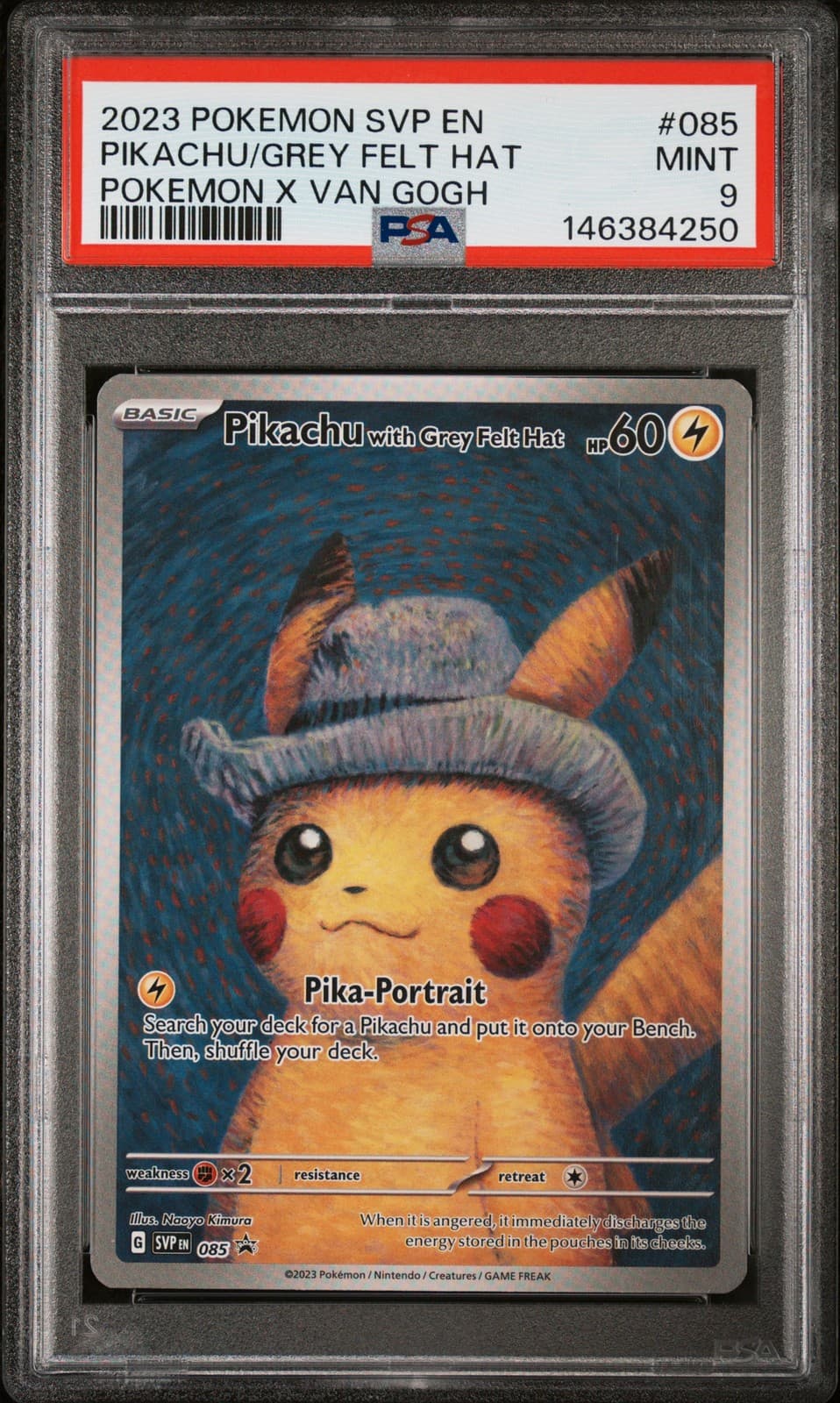 2023 POKEMON SVP EN-SV BLACK STAR PROMO #085 PIKACHU WITH GREY FELT HAT PSA 9