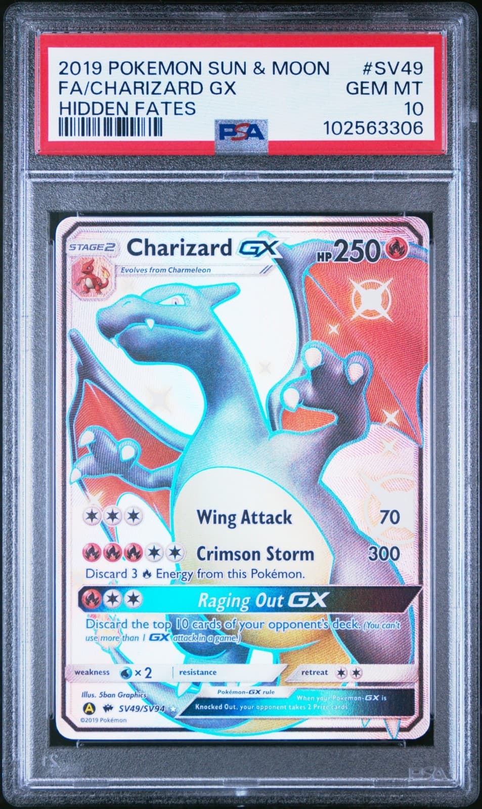 PSA 10 GEM MINT Charizard GX SV49/SV94 Hidden Fates Shiny Holo Rare Pokémon 2019