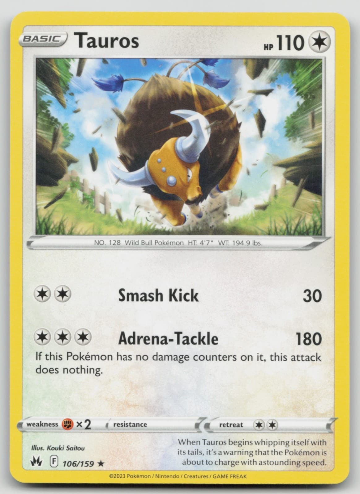 Tauros 106/159 SWSH: Crown Zenith Pokemon TCG Rare NM
