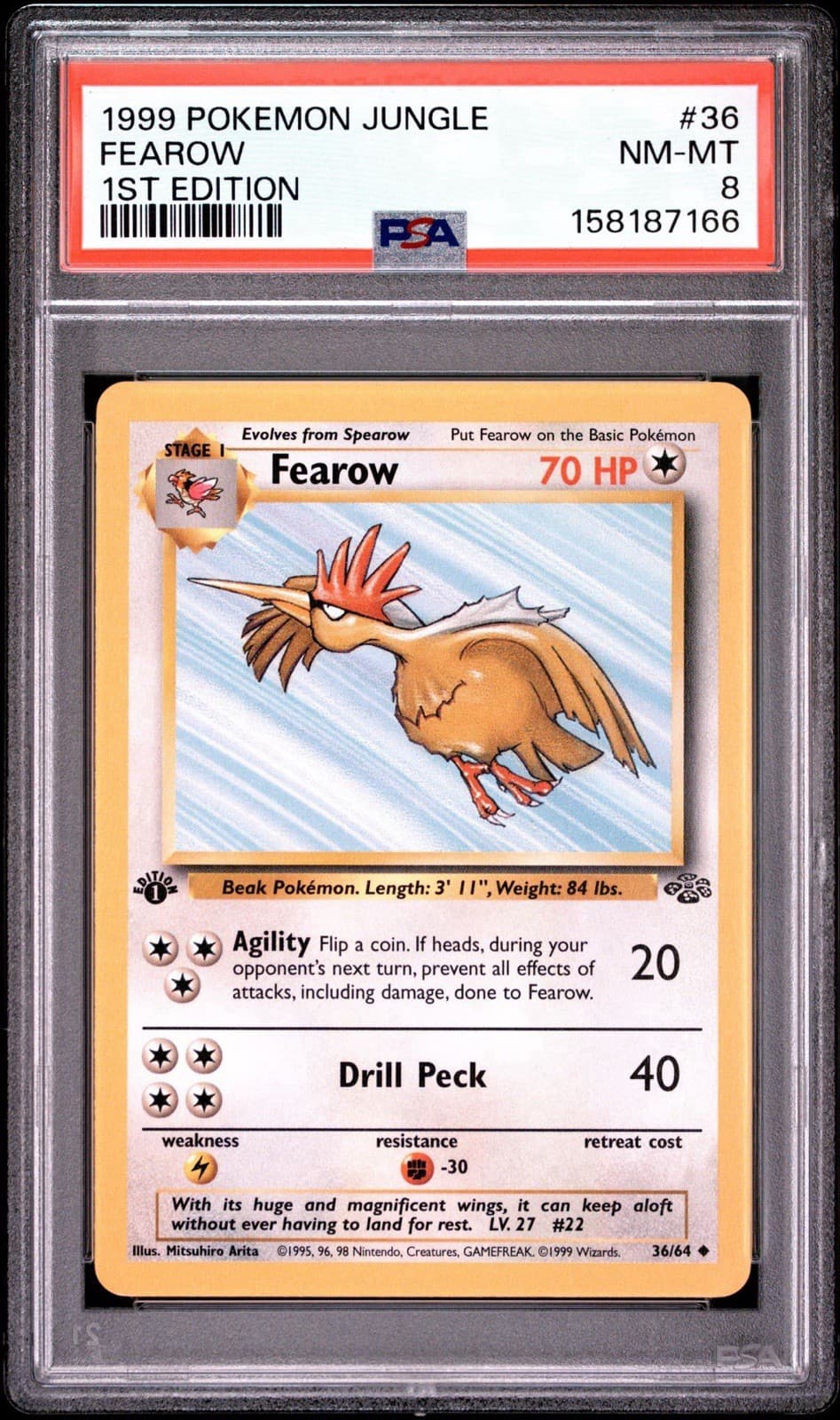 1999 POKEMON JUNGLE 1ST EDITION #36 FEAROW PSA 8