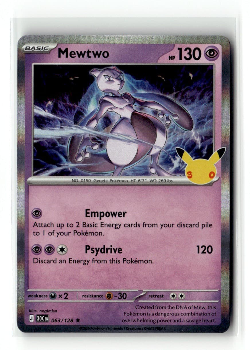 Mewtwo 63/128 30th Celebration Rare Holo 2026 Pokemon NM