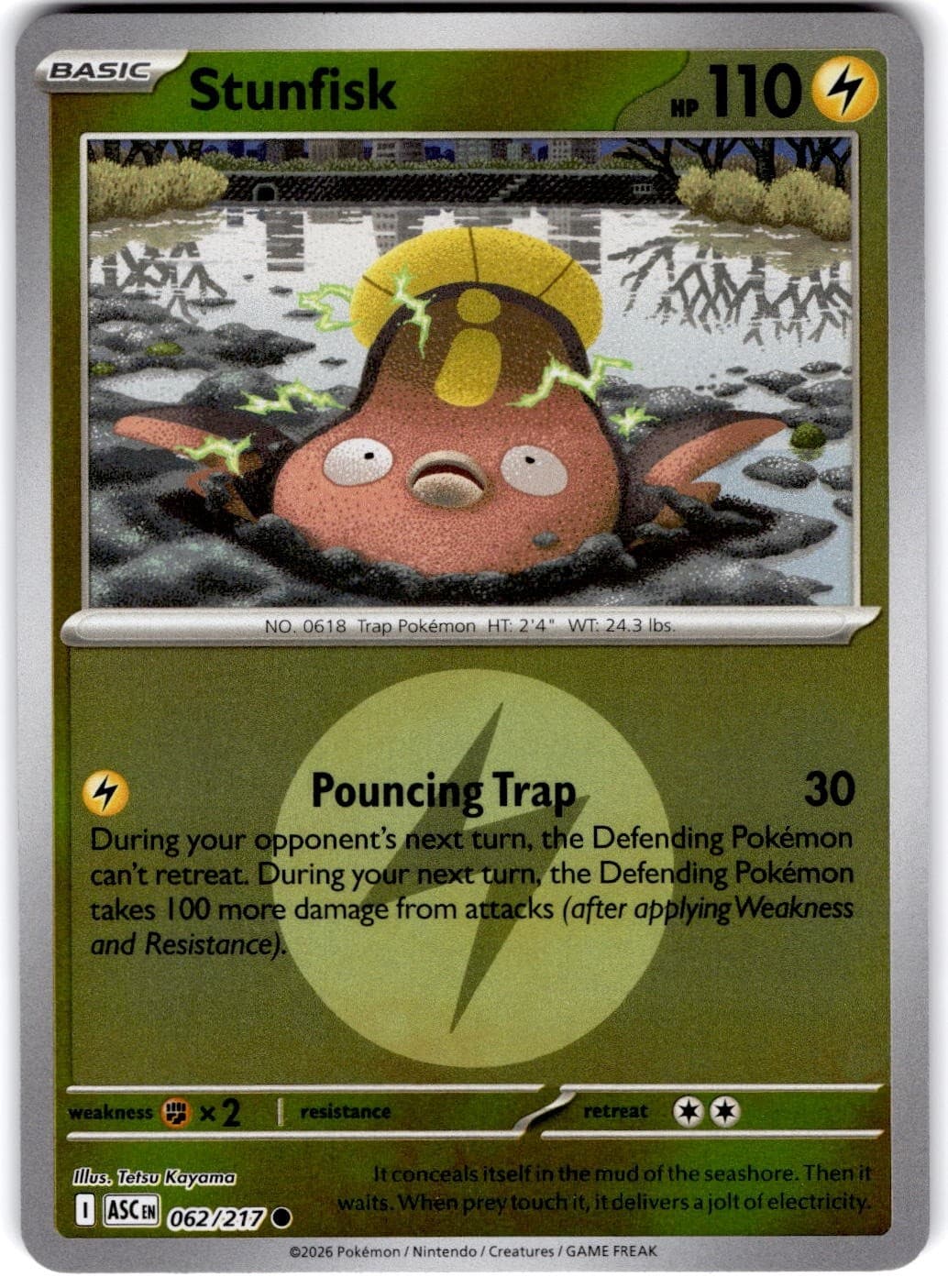 Pokemon Stunfisk Ascended Heroes 62/217 Energy Holo Near Mint English