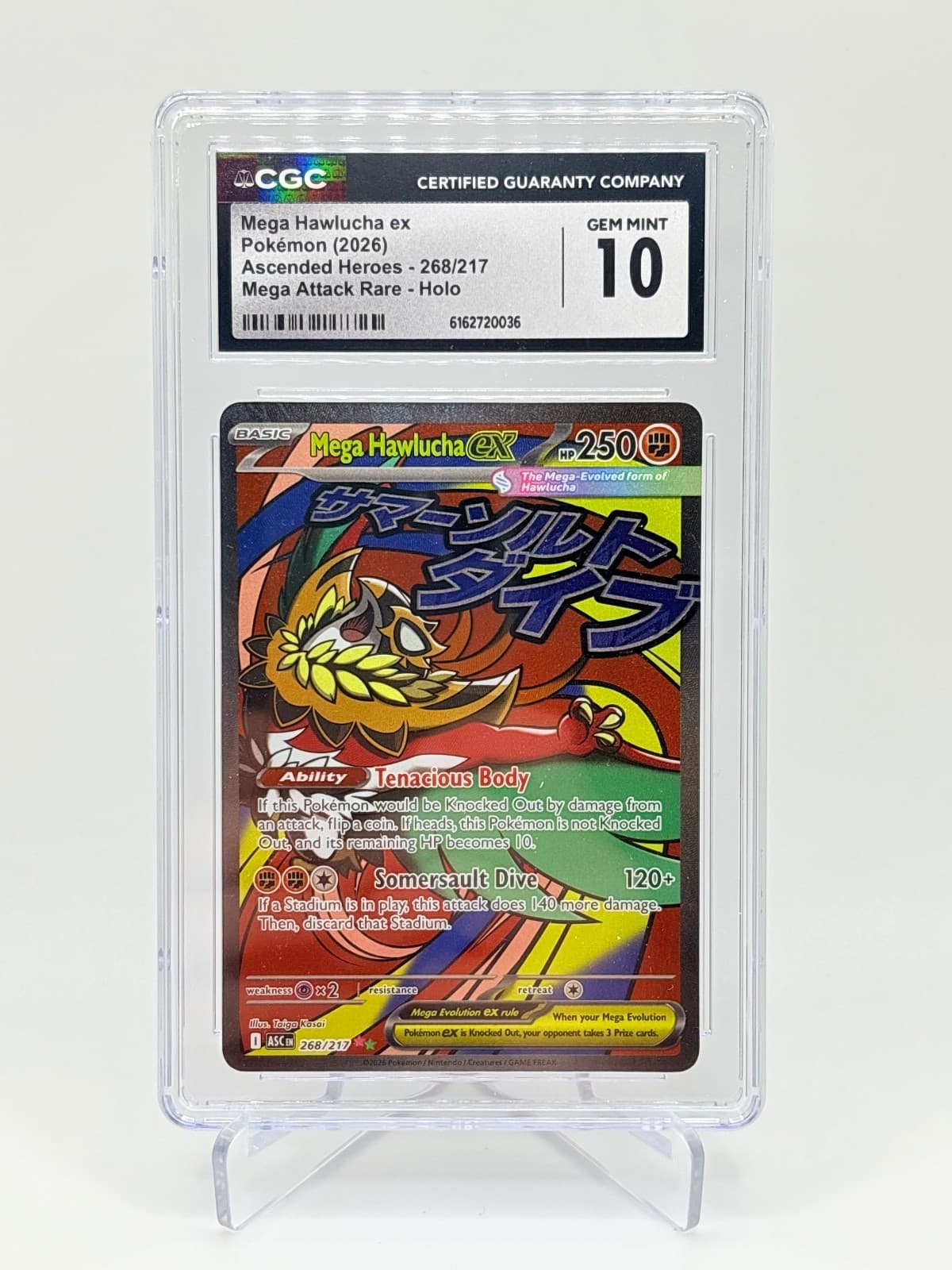 CGC 10 GEM MINT Mega Hawlucha EX 268/217 Mega Attack Rare - Ascended Heroes