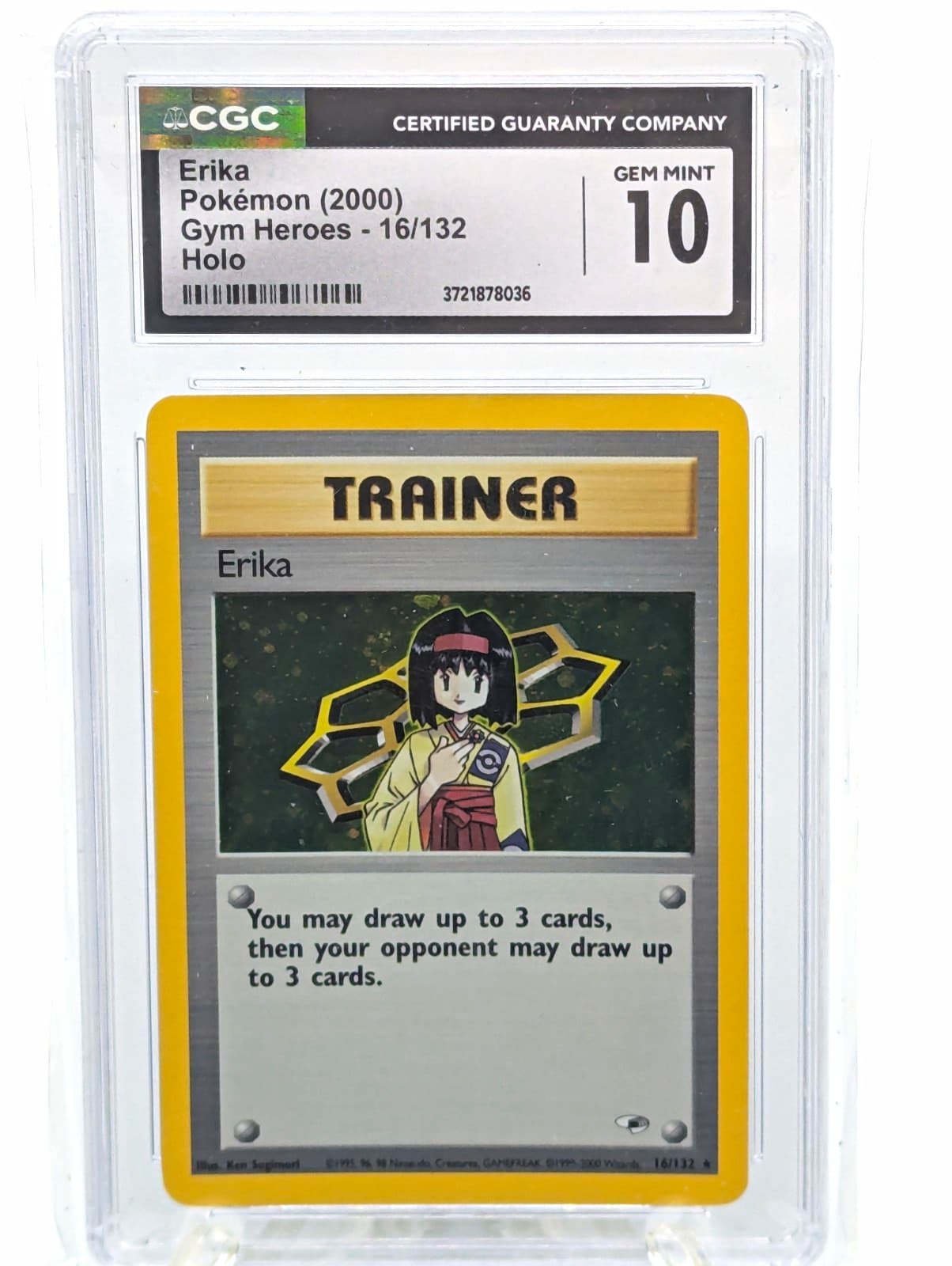 CGC Gem Mint 10 Erika 16/132 Holo Gym Heroes Trainer Pokemon Card 2000 - Swirl!