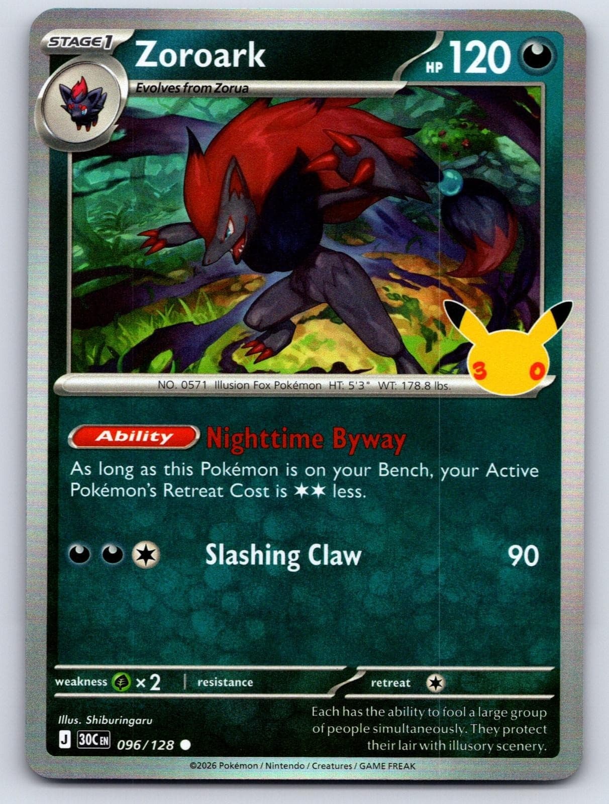 Zoroark 096/128 ME: 30th Celebration Holo Pokemon Near Mint