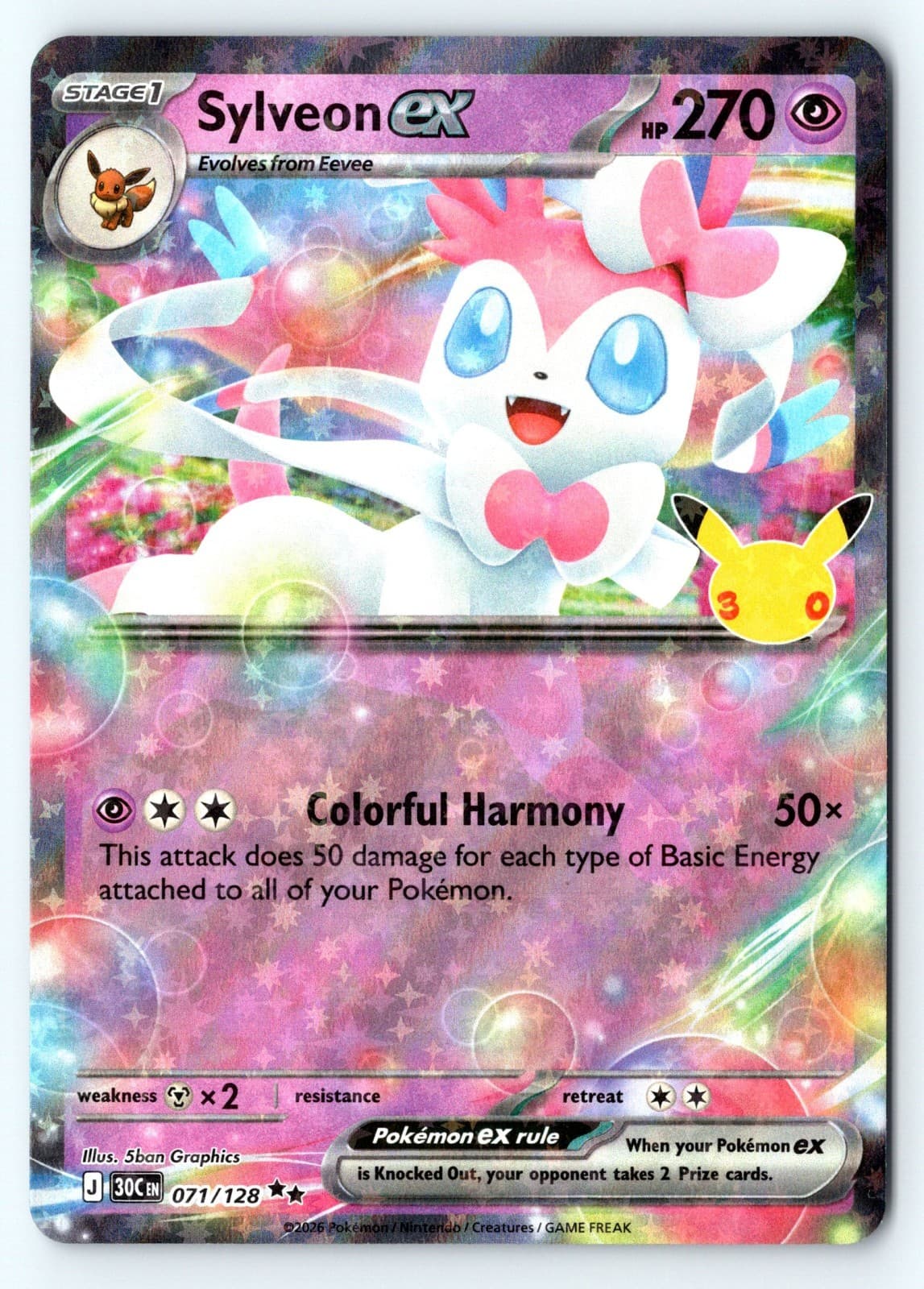 Sylveon ex 71/128 30th Celebration Holo Pokemon NM