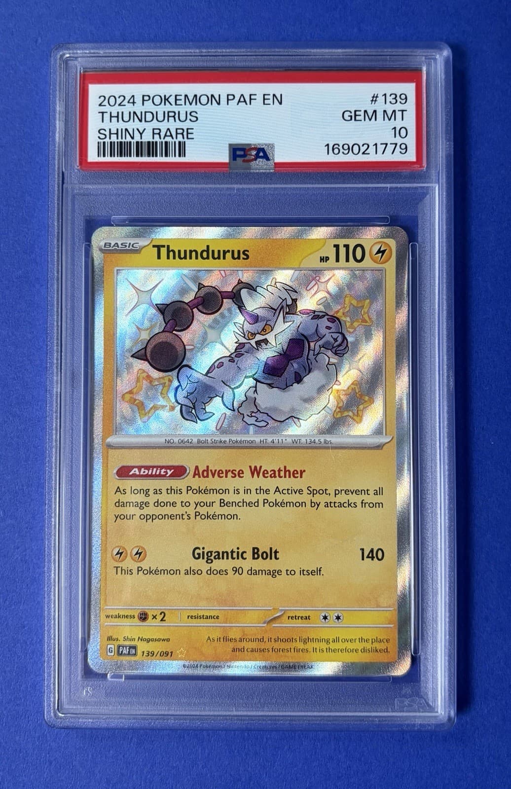 2024 Pokémon PAF EN Thundurus Shiny Rare #139 PSA 10 GEM MT