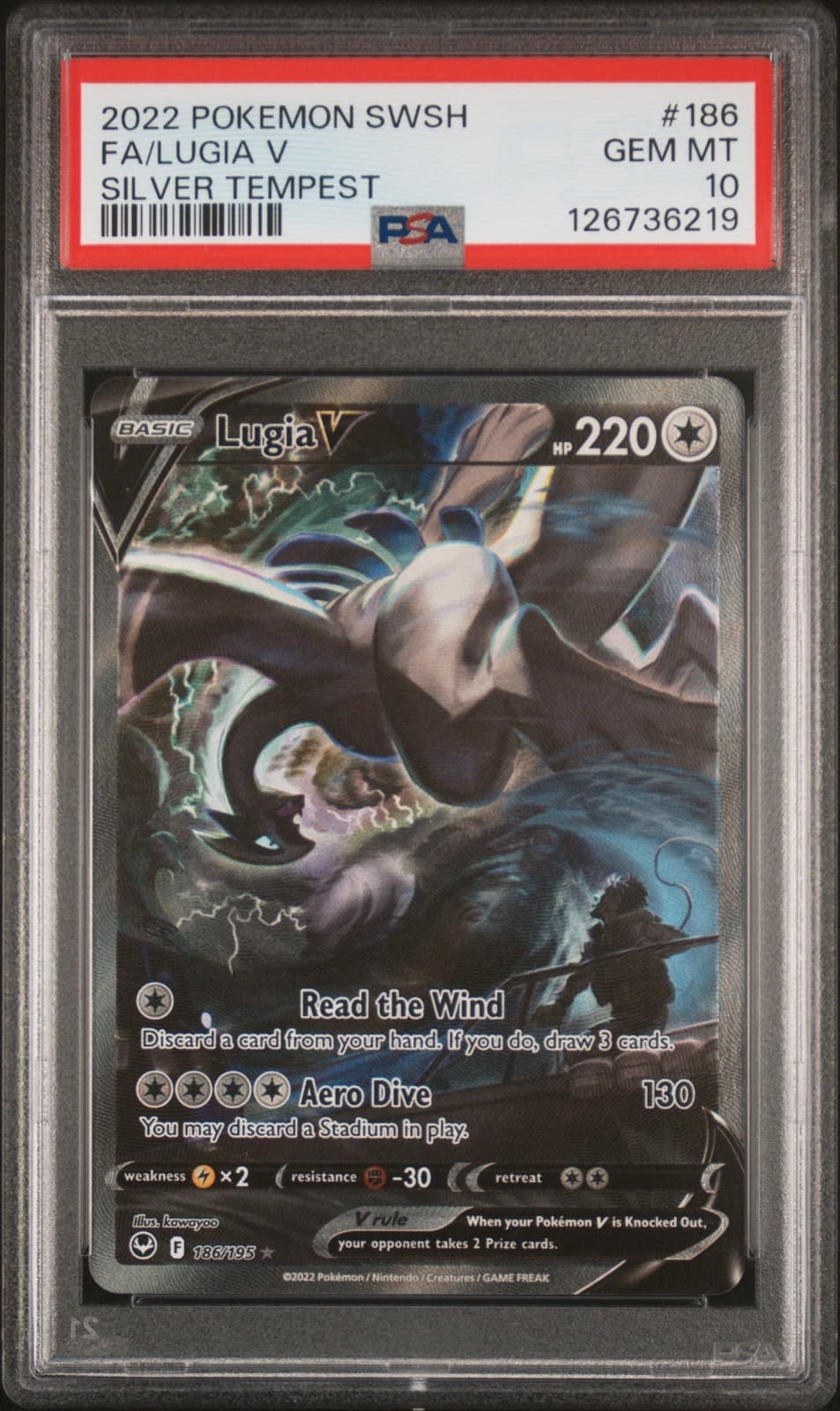 2022 POKEMON SWORD & SHIELD SILVER TEMPEST #186 FULL ART/LUGIA V PSA 10