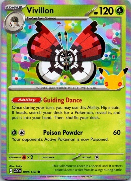Vivillon 008/128 Holo Common ME: 30th Celebration Pokemon Near Mint