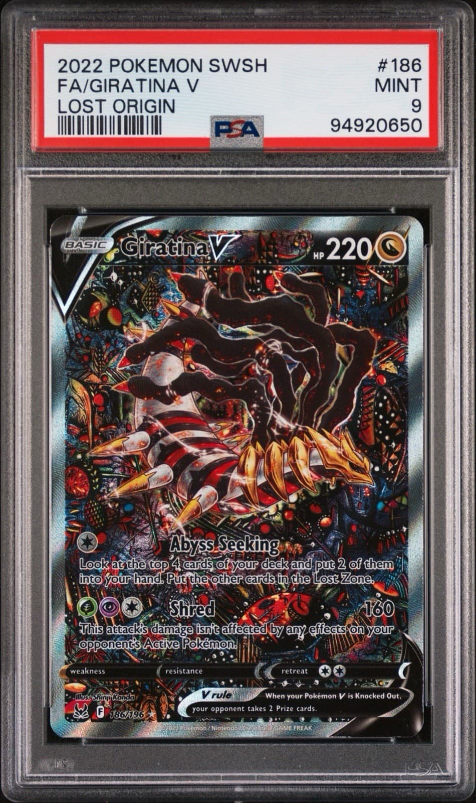 GIRATINA V 2022 POKEMON LOST ORIGIN 186/196 FULL ART PSA 9