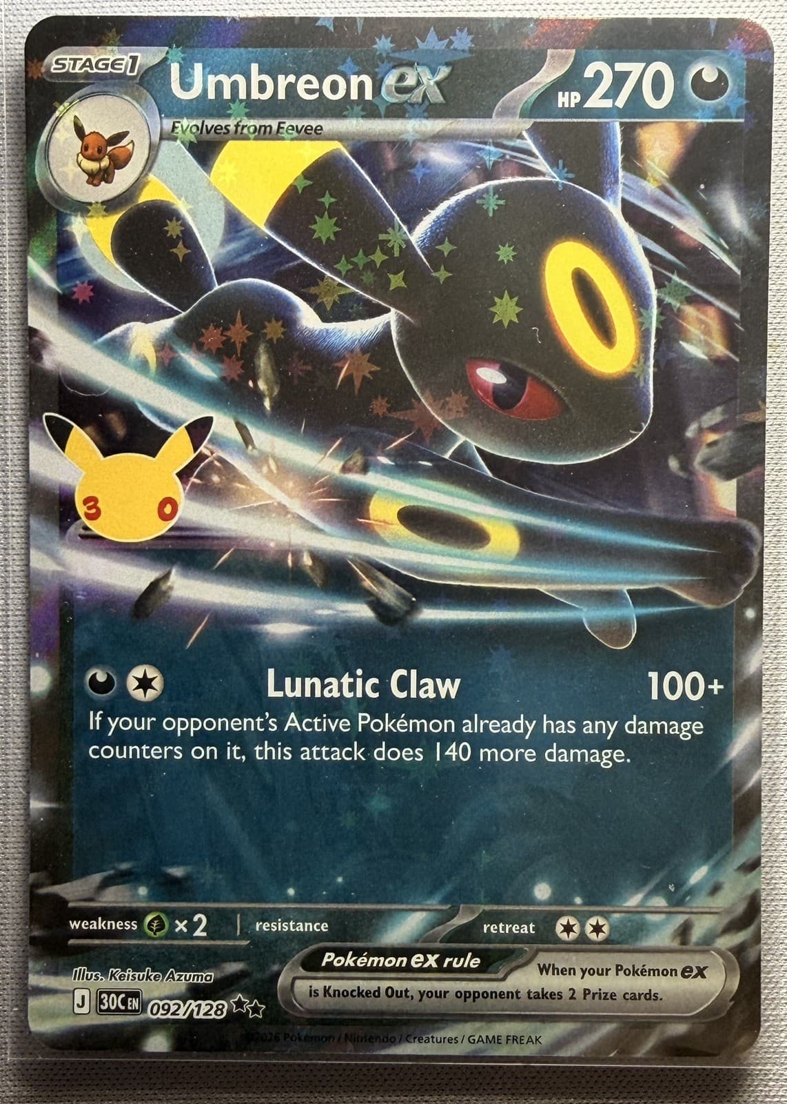 Umbreon Ex 92/128 ME: 30th Celebration Pokemon TCG NM