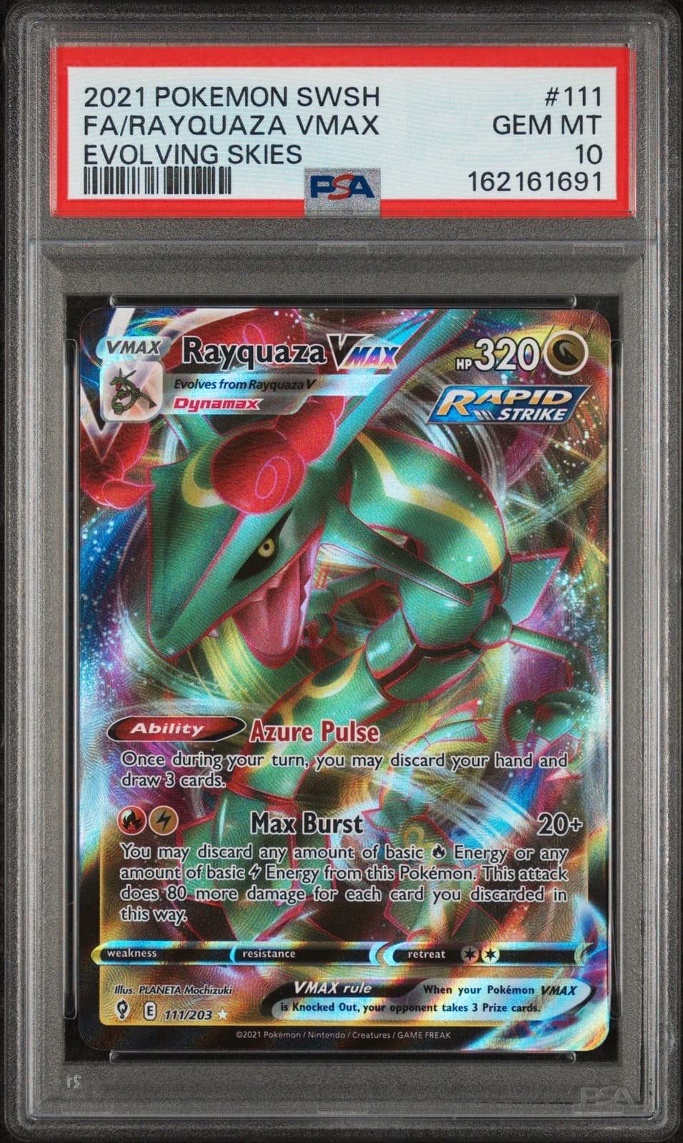 2021 POKEMON SWORD & SHIELD EVOLVING SKIES #111 FULL ART/RAYQUAZA VMAX PSA 10