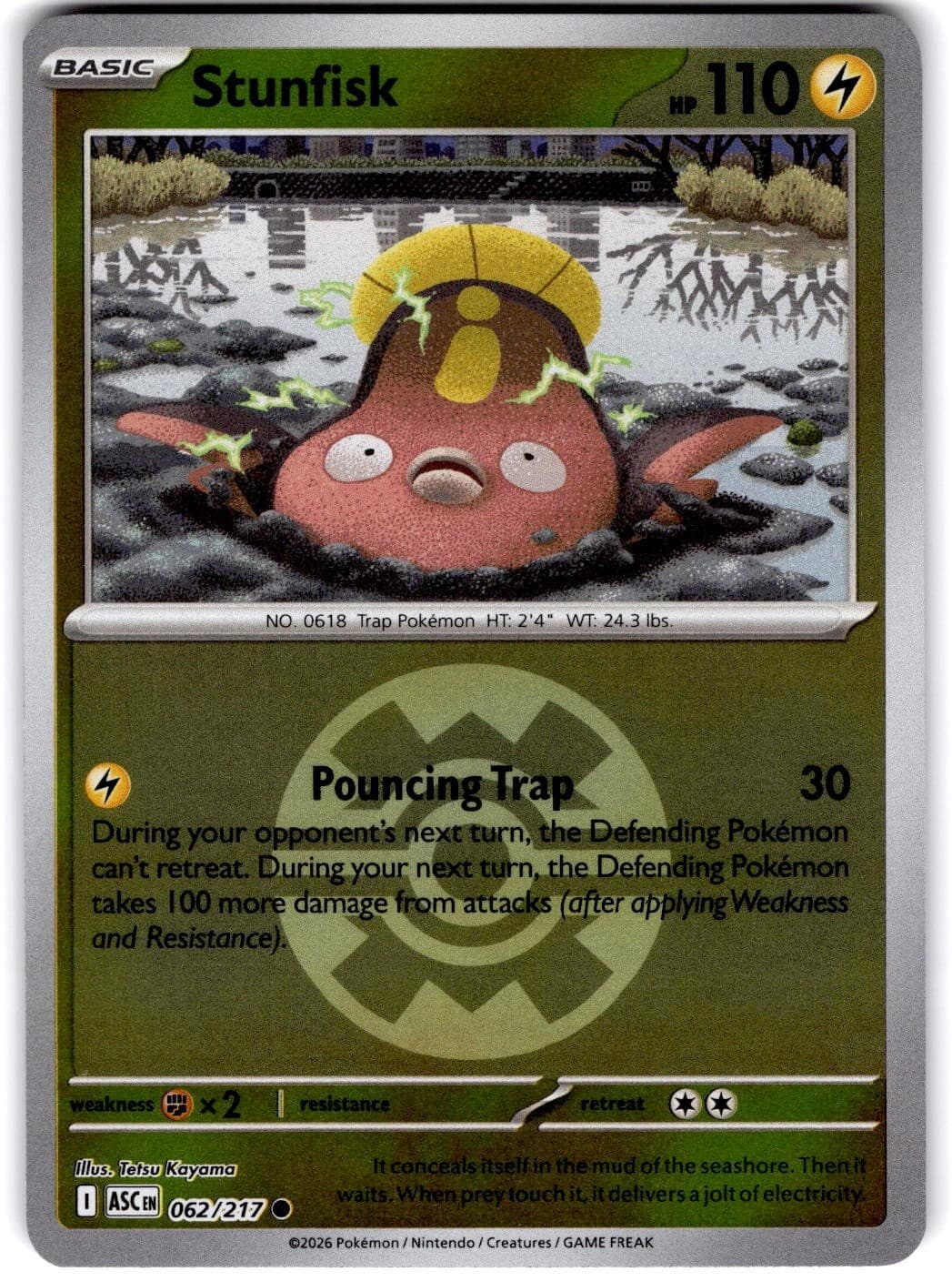 Pokemon Stunfisk Ascended Heroes 62/217 Pokeball Holo Near Mint English