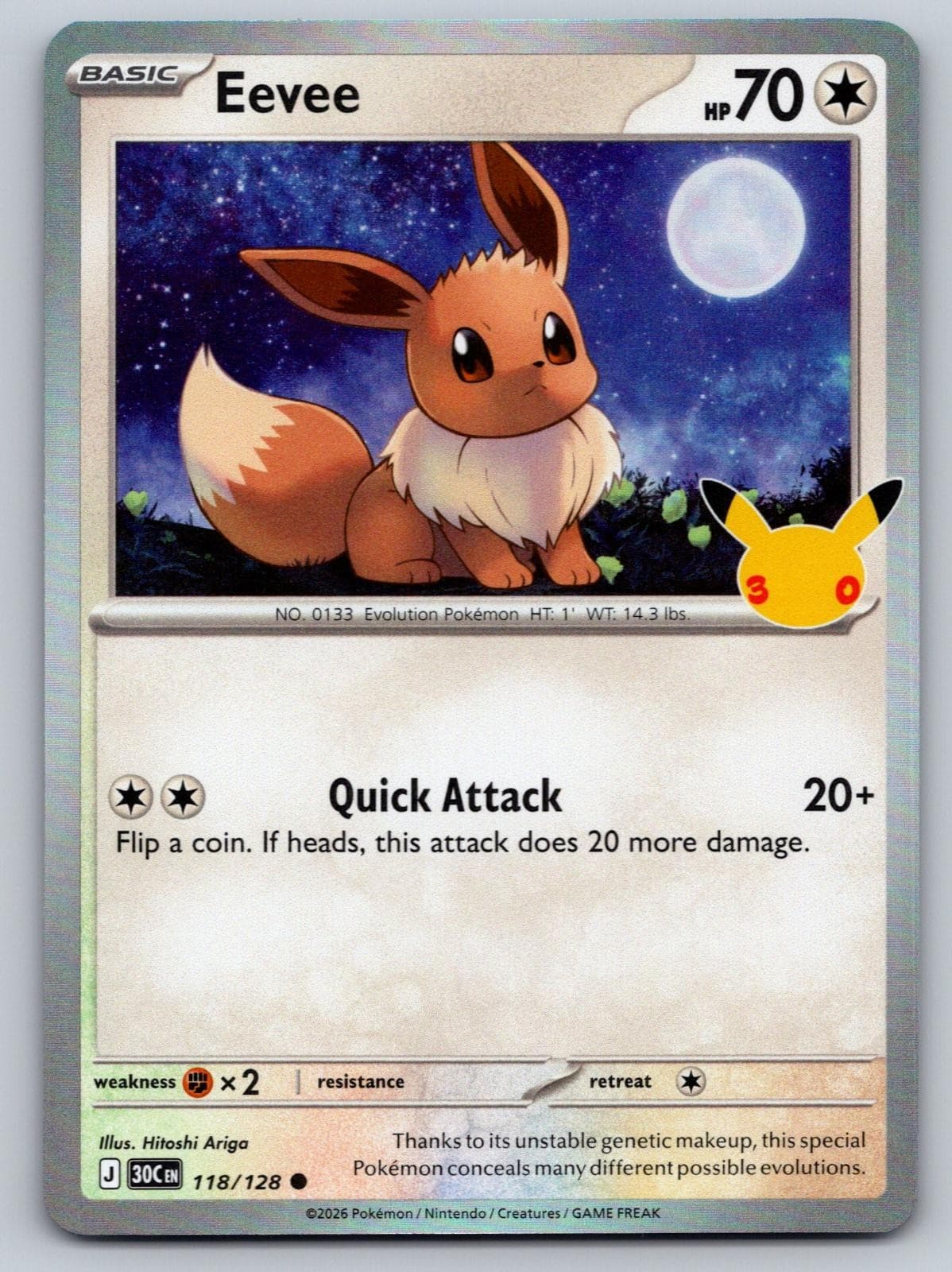 Eevee 118/128 Common ME: 30th Celebration Pokemon Holo Near Mint