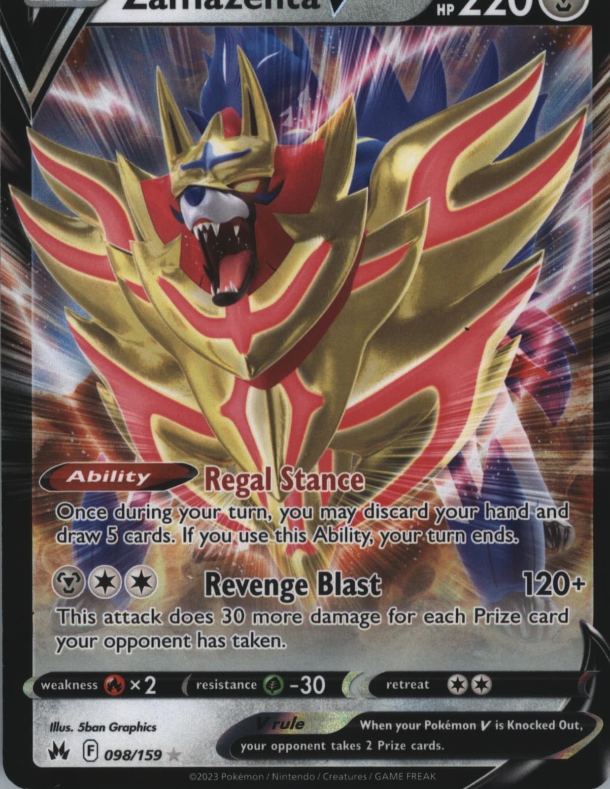 Zamazenta V Holo Ultra Rare SWSH: Crown Zenith 098/159 NM