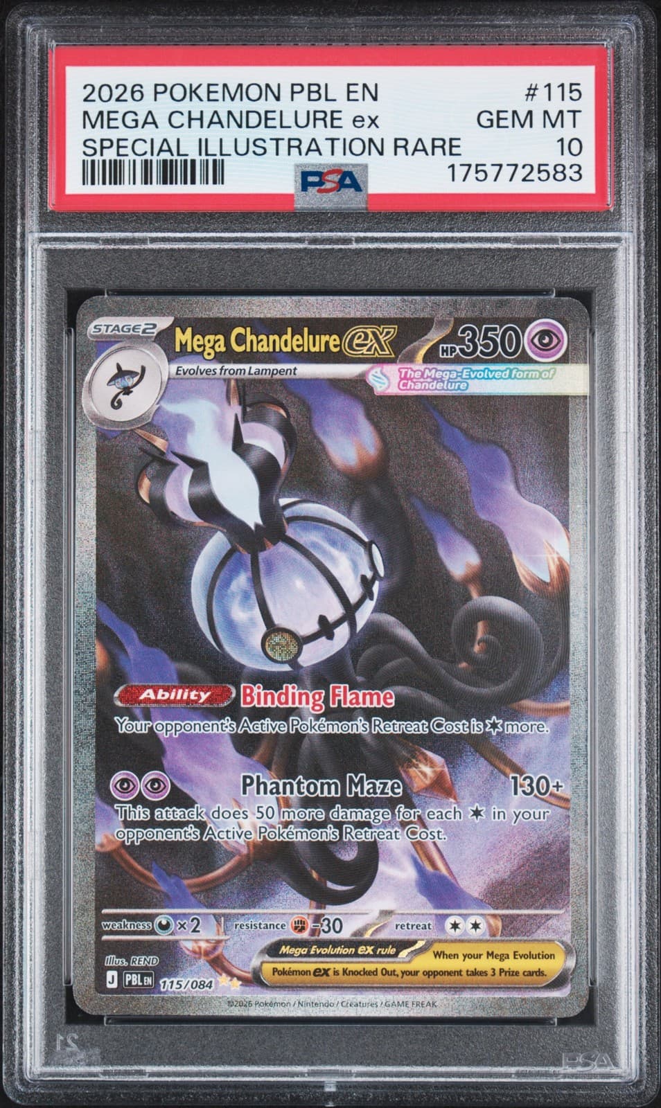 2026 POKEMON PBL EN-PITCH BLACK #115 MEGA CHANDELURE EX PSA 10