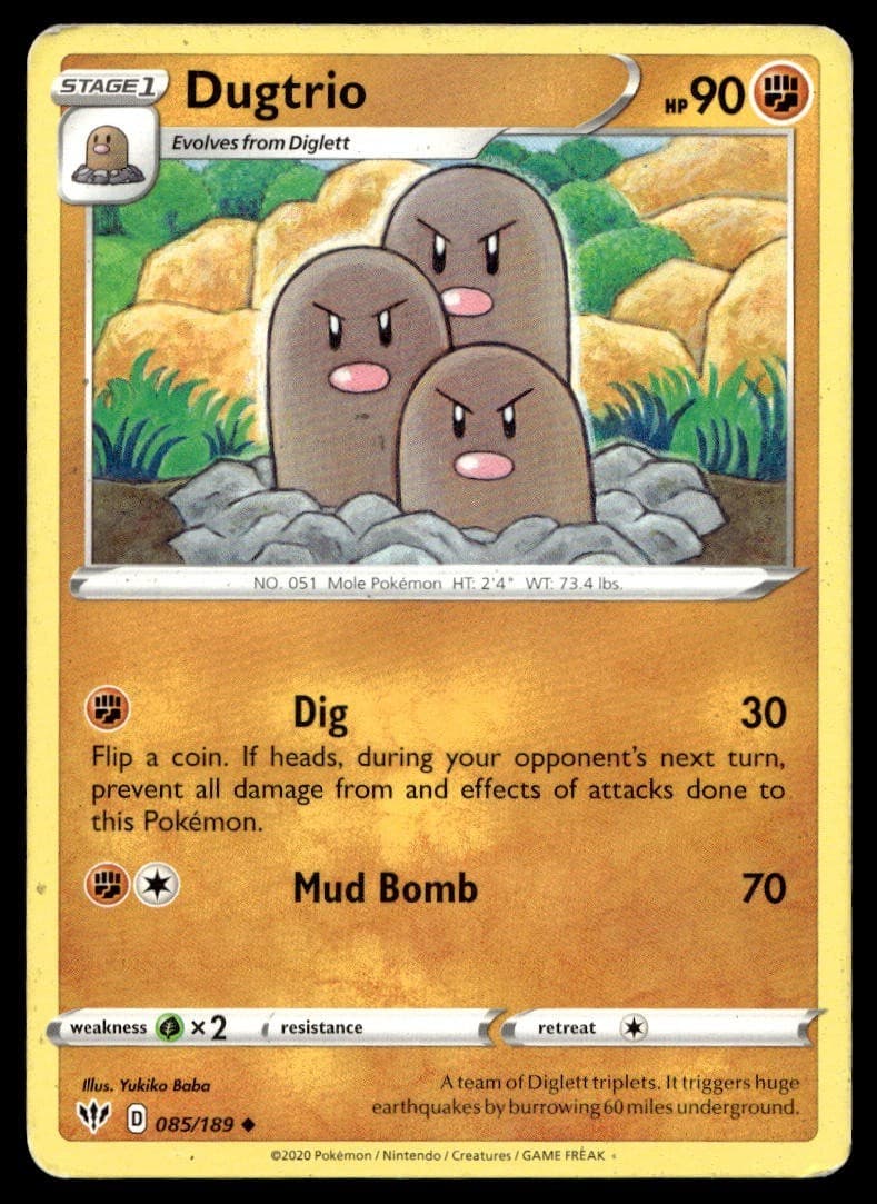 Dugtrio 85/189 Pokemon Card Darkeness Ablaze 90 HP Lightly Played J29