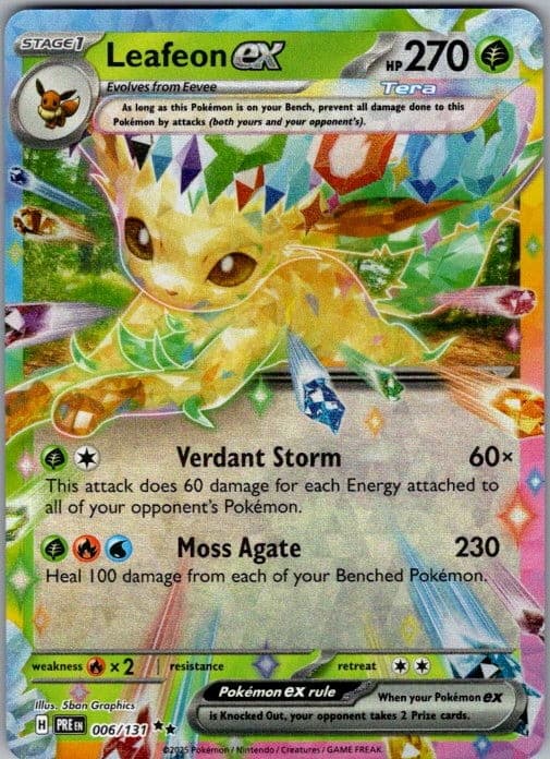 PRISMATIC EVOLUTIONS LEAFEON EX 006/131 RR POKEMON HOLO NM