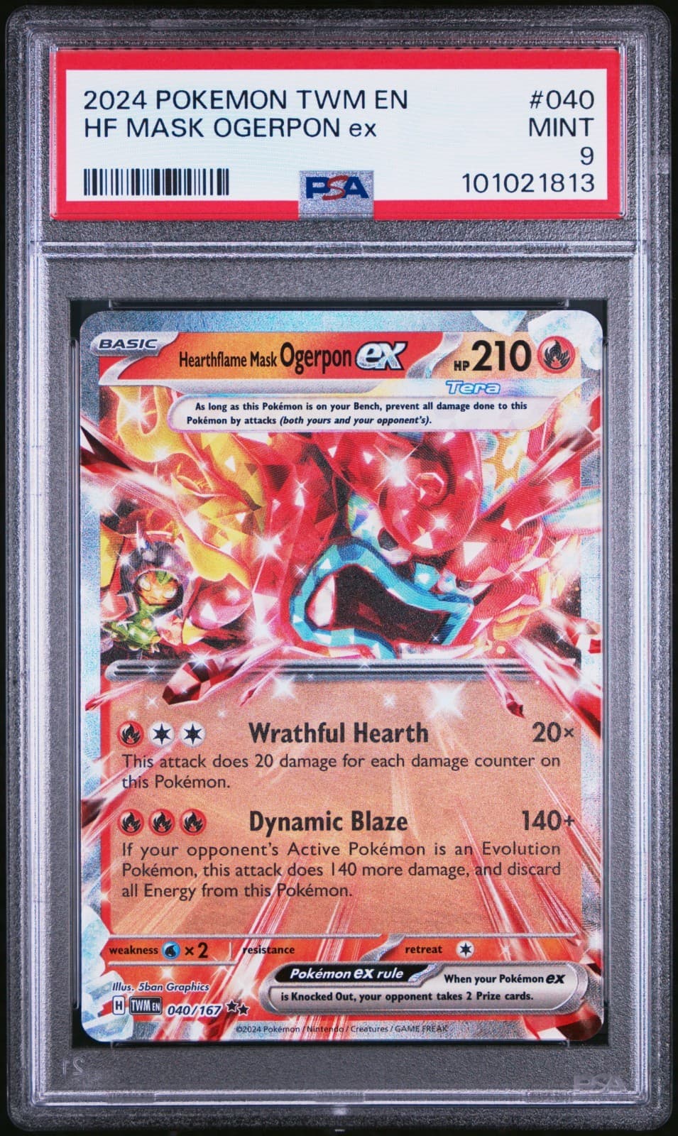 2025 POKEMON TWM EN-TWILIGHT MASQUERADE #040 HEARTHFLAME MASK OGERPON EX PSA 10