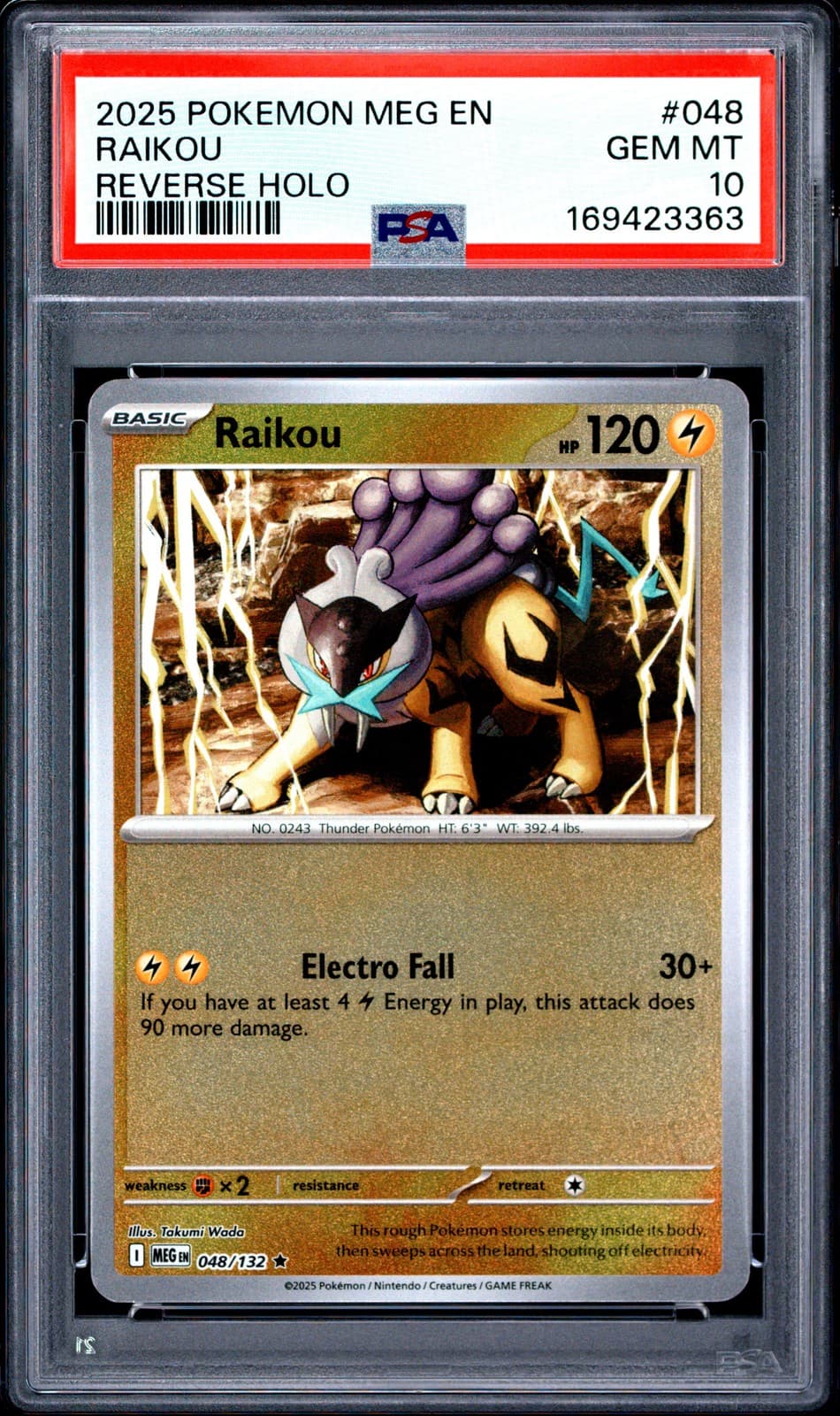 2025 POKEMON MEG EN-MEGA EVOLUTION REVERSE HOLO #048 RAIKOU PSA 10