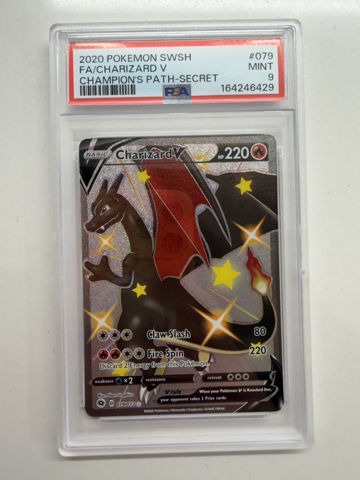 2020 POKEMON CHAMPIONS PATH SECRET #79/73 CHARIZARD V FA HOLO PSA 9