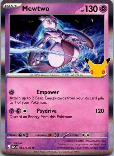 Mewtwo Holo ME: 30th Celebration 063/128 Pokemon NM